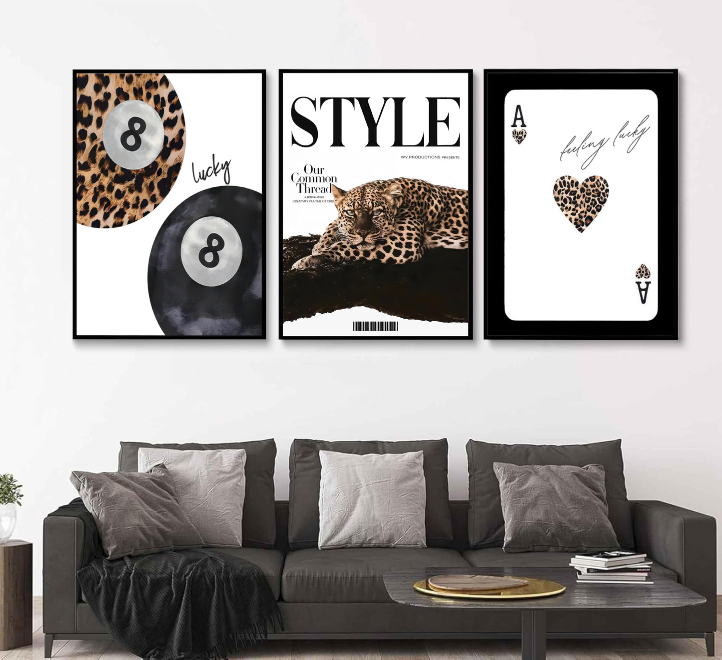 Trendy Leopard Set of 3 Canvas Wall Art Preppy Room Aesthetic Cheetah Cheetah posters Prints Funky Lucky 8 Ball Wall Decor Pictures for Girls Bedroom Apartment Dorm Unframed Decoration