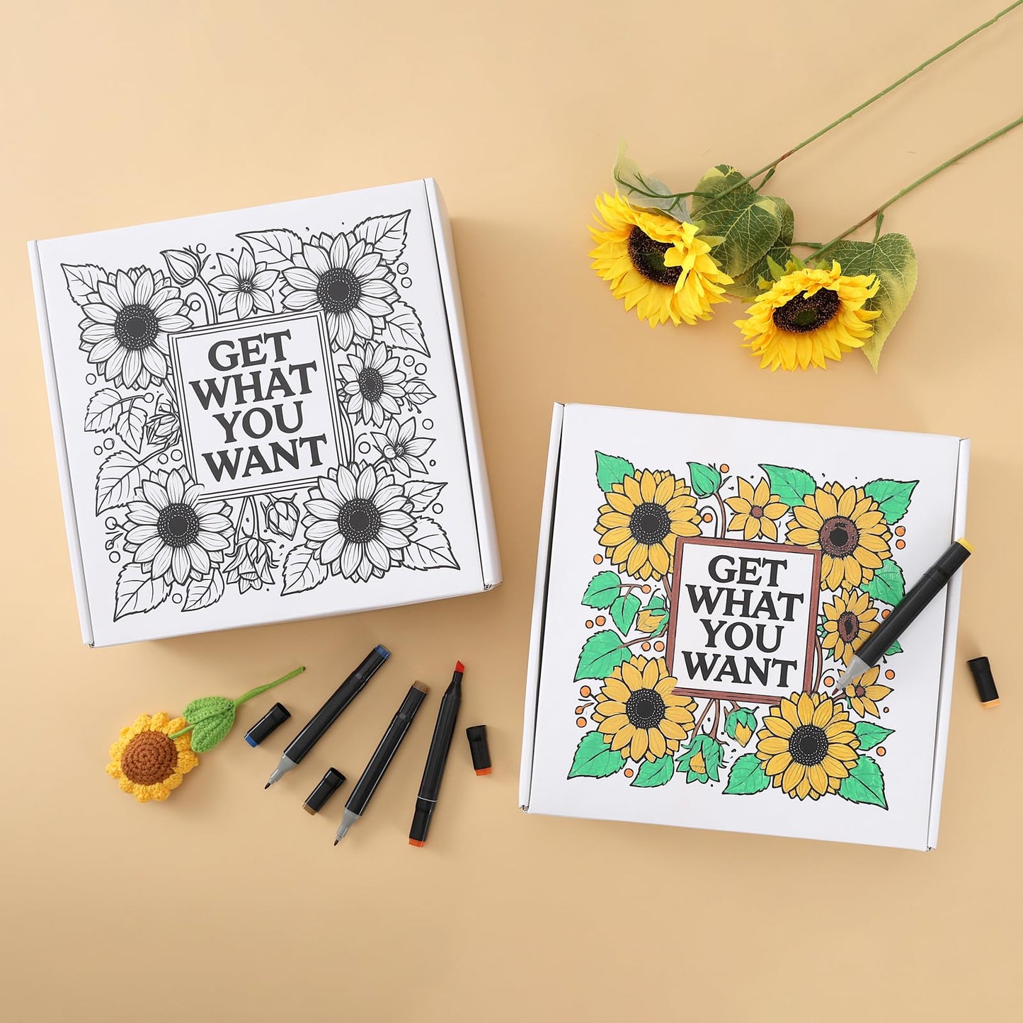 Foldifyzen Birthday gifts for women, Get well soon gift baskets,care package with sunflower coffee mug,sunflower pattern gift box to color as unique gift baskets for women.