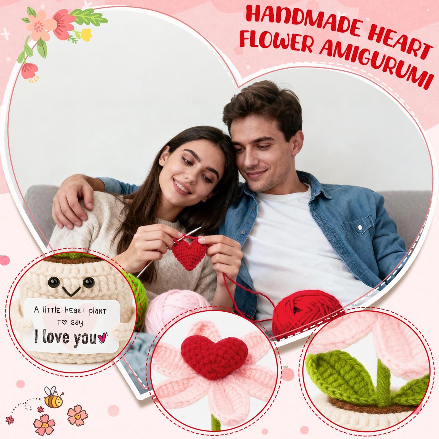 Frabaca I Love You Gifts for Birthday, Valentines, Easter, Anniversary Wedding Gift for Girlfriend, Wife, Fiancee, Christmas Stocking Stuffers - Crochet Heart Flower Mother's Day Decorations