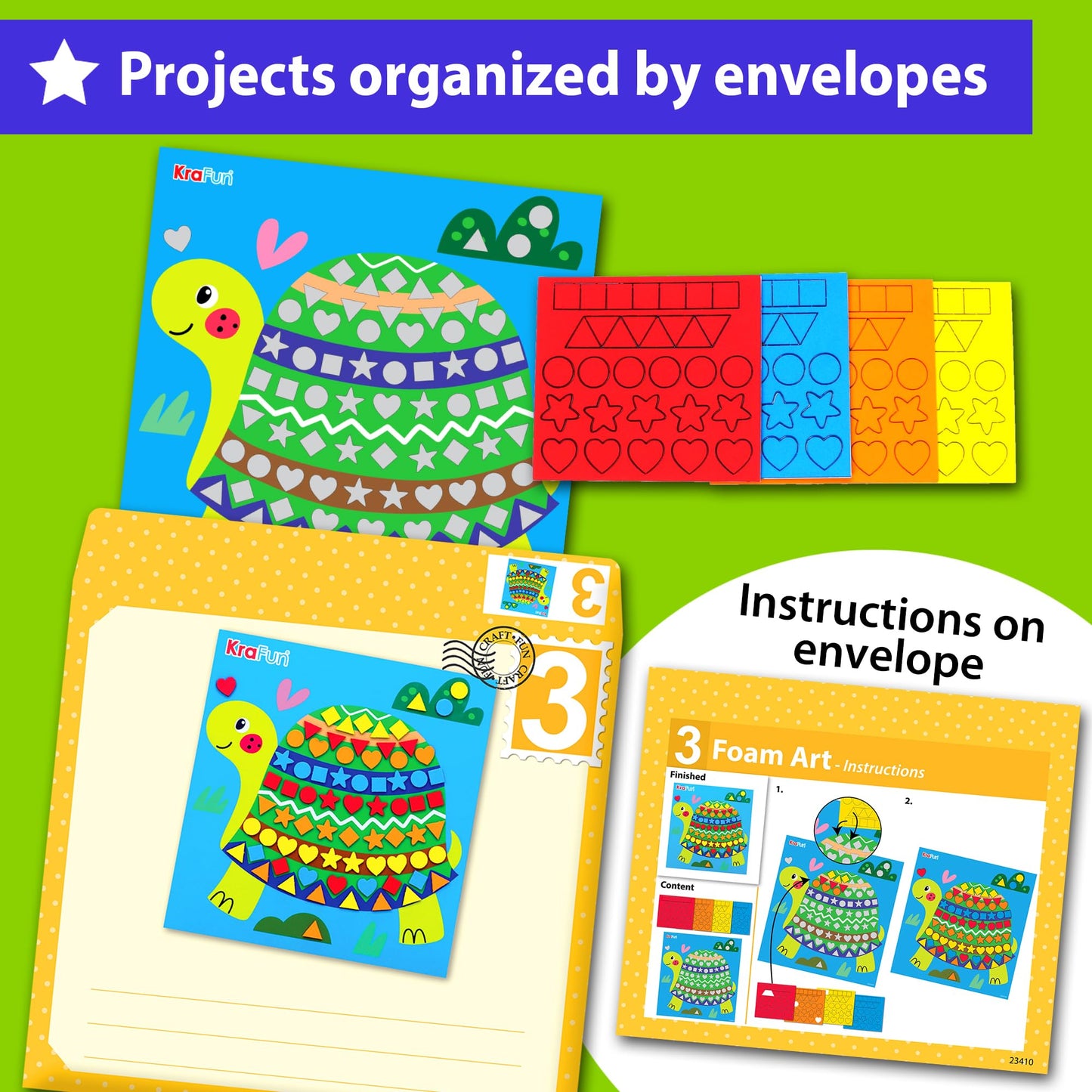 KRAFUN Toddler Art and Craft Kit, Preschool Educational Activities with 10 Envelope Projects - Origami, Puppets, Lacing & Pompoms, Creative DIY Gifts for Boys and Girls Ages 3-5