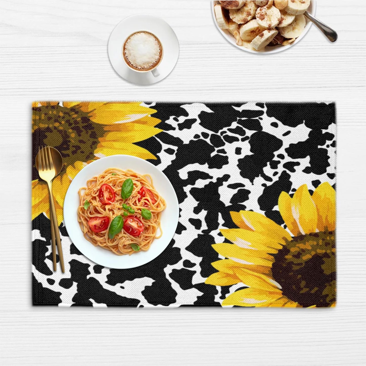 Sunflower Spot Fusion Placemats Set of 4,12x18 Inch Heat Resistant Non-Slip Table Mats for Dining Table, Washable Place Mats for Wedding, Party, Home Decor