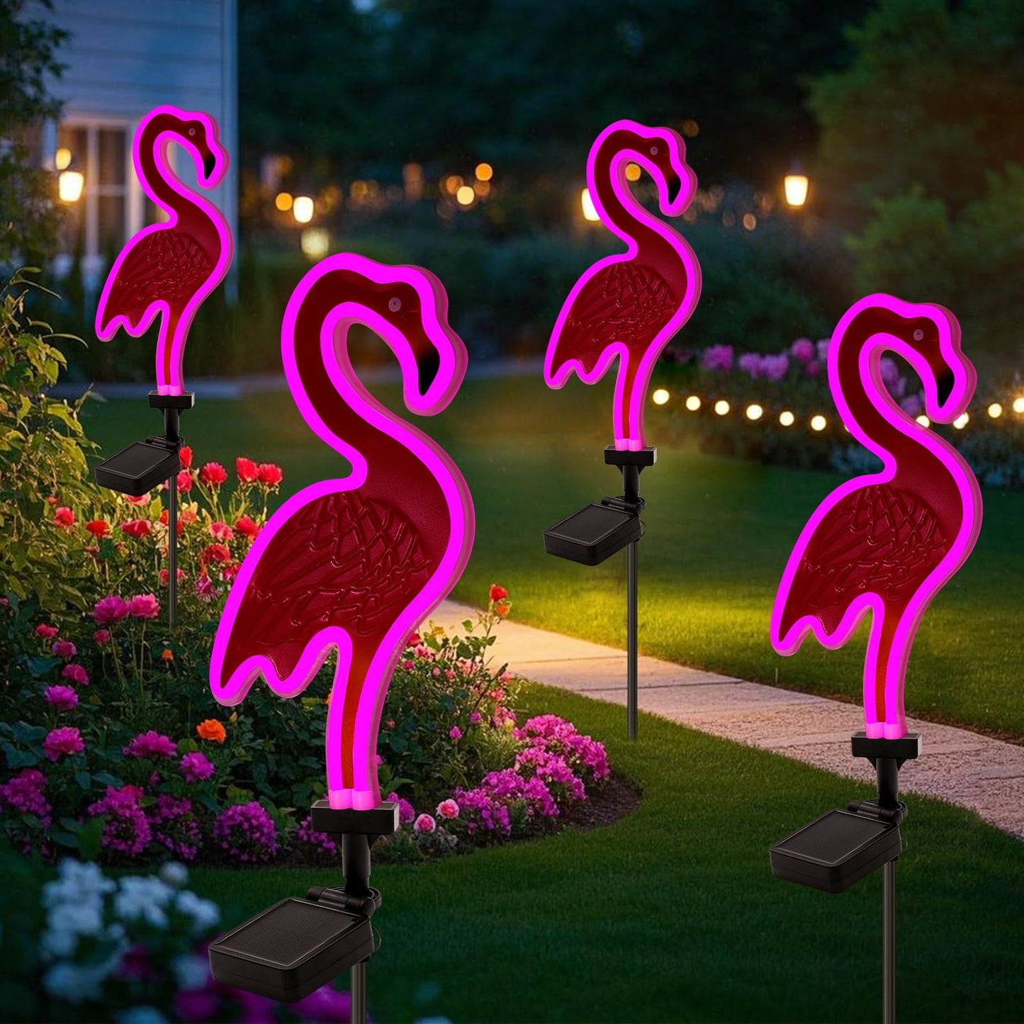 Solar Flamingo Pink Neon Light, 2Pack Pink Flamingos for Yard, Flamingo Gifts for Mothers Day Mom Women Path Light for Lawn Patio Walkway Decor