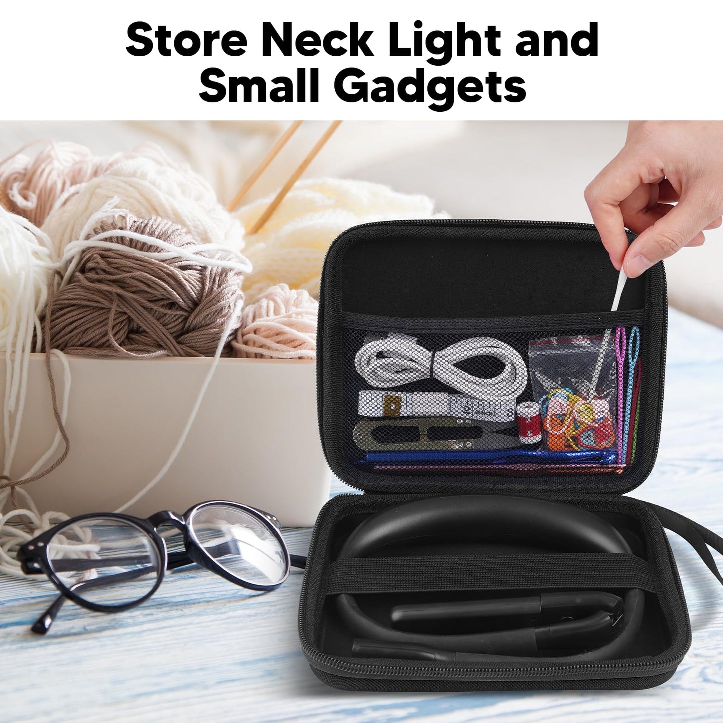 Neck Reading Light with Storage Case:10-80Hrs Eye-Friendly Rechargeable Book Lamp, Knitting Crochet Accessories Sewing Craft Light, Mothers Day Gifts for Mom Wife Book Lovers Readers Knitters Crafters