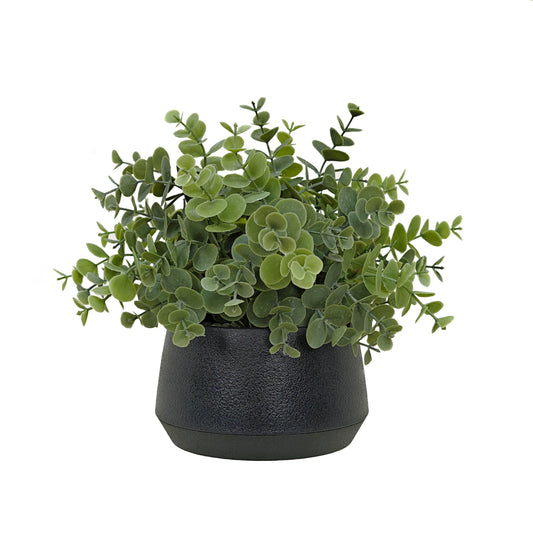365 Blooming Decor Artificial Eucalyptus Plant–10.2"x11.4" Luxury Faux Potted Greenery in Black Textured Pot with Real Pebbles, Premium Material, No Assembly, Farmhouse, Coffee Table, Bathroom Decor//