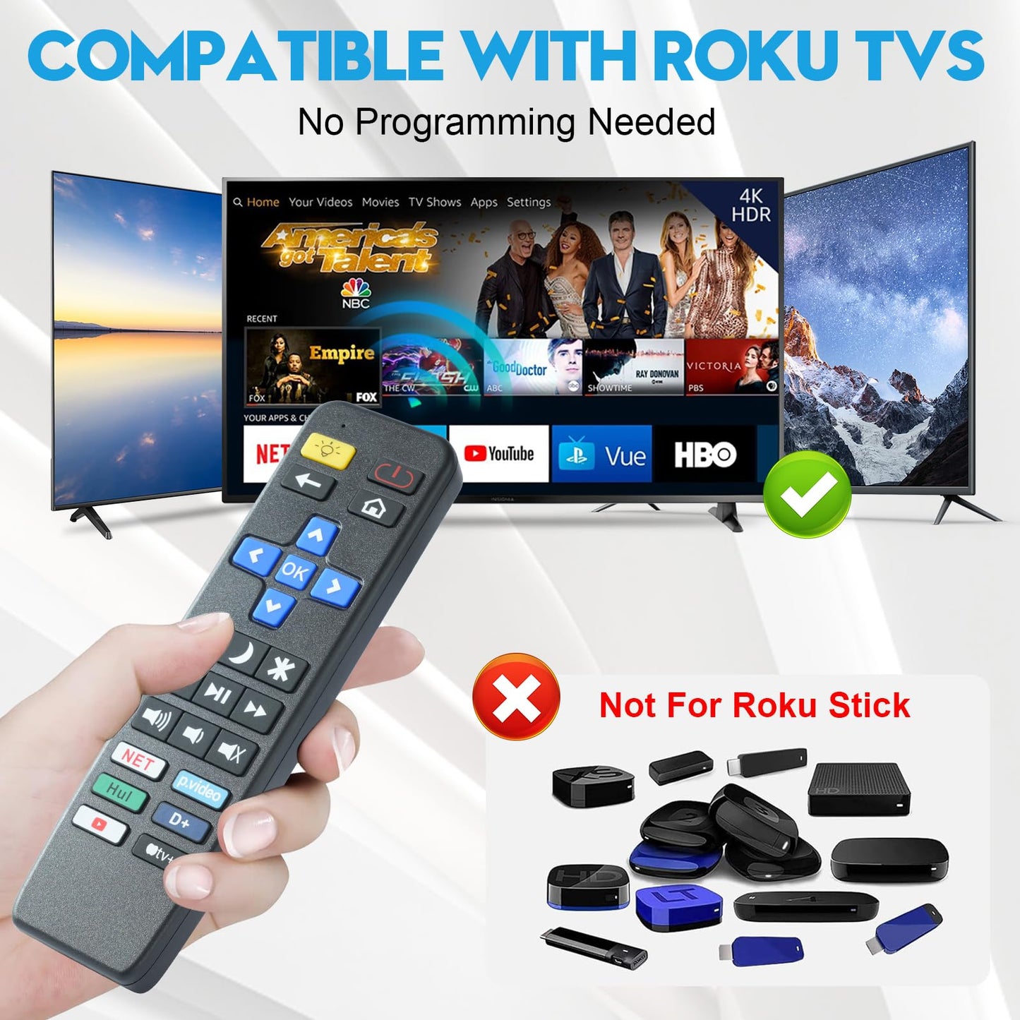 Big Button Remote Control Replacement for All Roku TVs – Simple and Easy to Use