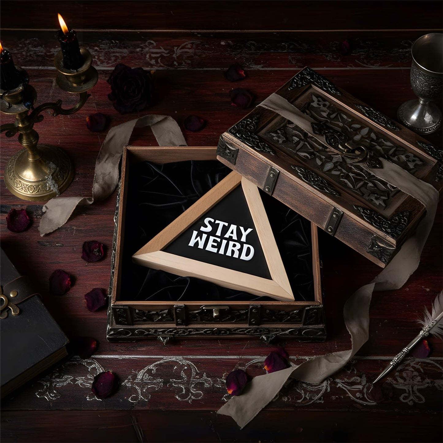 Fiwochic 6.8 x 6 Inch Wooden Plaque-stay Weird-retro Gothic Wall Art Witchy Room Decor Gothic Gifts for Woman Man Goth Lover Home Office Bathroom Bar College Decoration