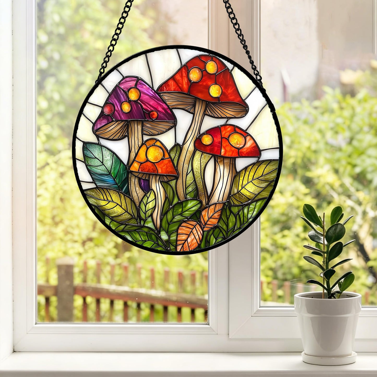DASTOLL Stained Glass Window Hanging, Mushroom Leaves Suncatcher for Doors Home Sun Catchers Decoration and Christmas, Mother's Day Birthday Gifts for Women, Men, and Mom 6.3 in
