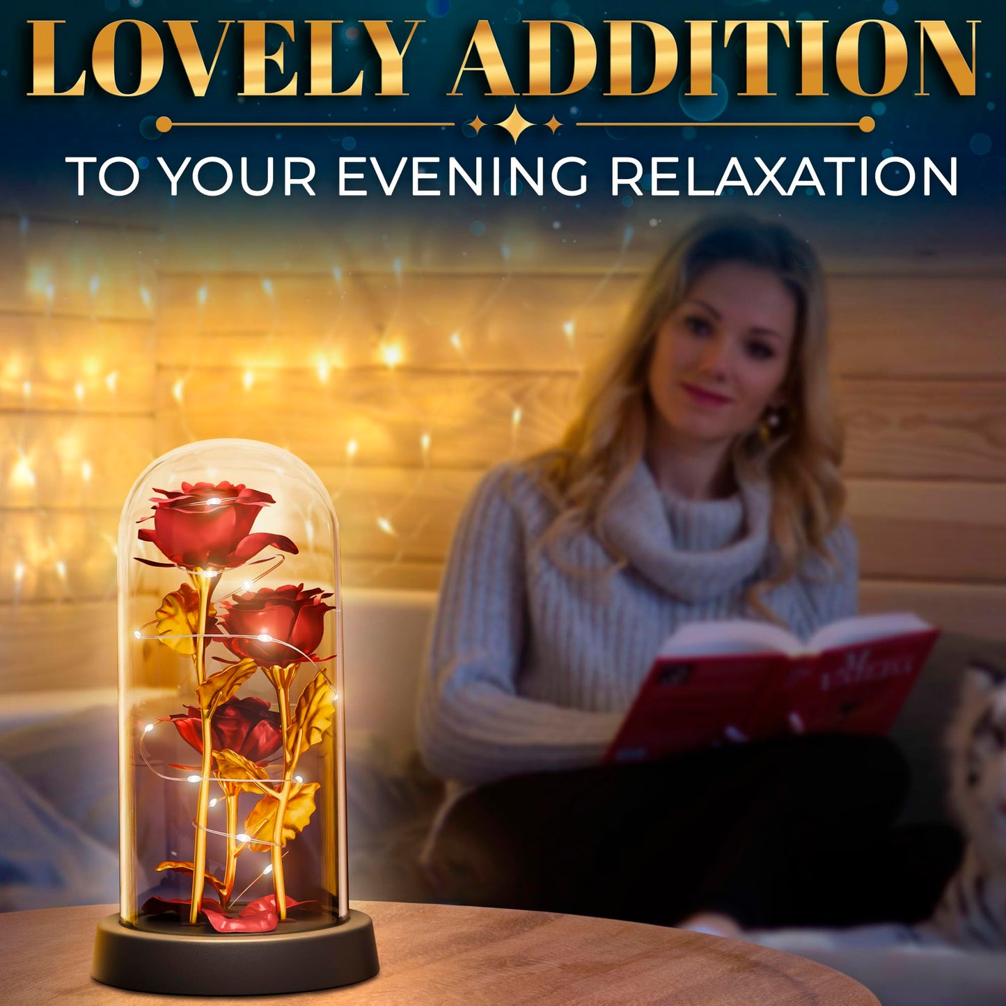Kotko LED Light Up Rose in Glass Dome in Gift Box for Mom & Grandma, Birthday Gifts for Women, Romantic Forever Flowers — Lighted Rose Lamp, Battery Powered Home Decor (Red)