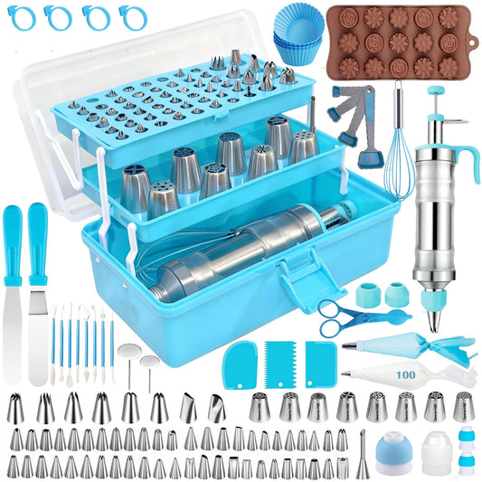 Gawren-H&E 208 PCS Cake Decorating Kit,Baking Supplies with Dessert Decorating Syringe Set,Storage Case,Icing Piping Bags and Tips Set For Cookies, Cupcake & Cake Decorating Supplies for Beginners