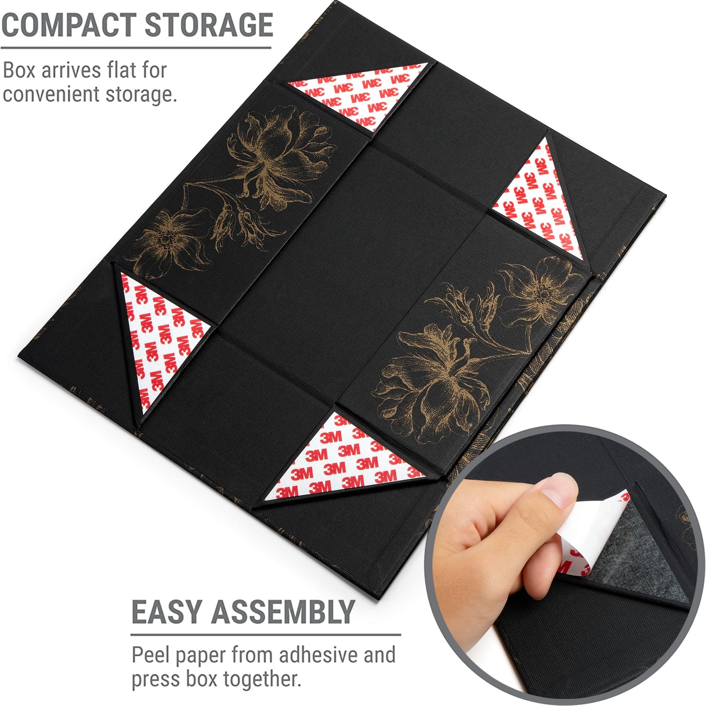 Sorarto Luxury Keepsake Gift Box | Black Gold Floral Decorative Boxes with Magnetic Lids for Presents, Wedding Memory Box, and Bridal Gifts. 11.5" x 7.5" x 3.5"