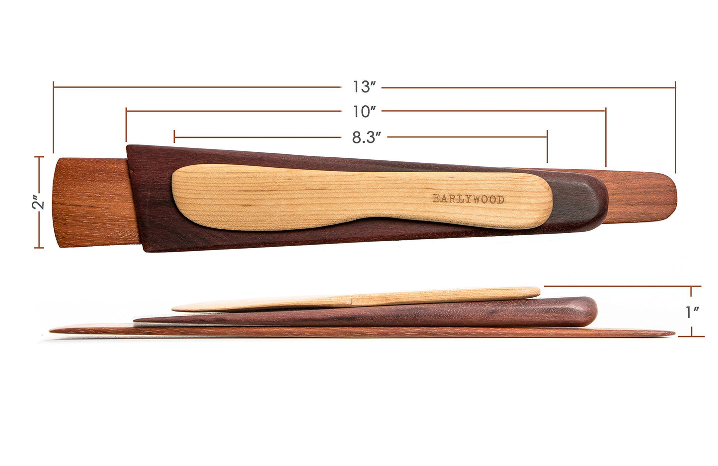 3-Piece Wooden Kitchen Cooking Utensil Set - Comes w/a Thin Wood Spatula Flipper, Cast Iron Scraper Stirrer and Butter Turner/Cheese Spreader - Wooden Utensils Set - Made in USA-JEM