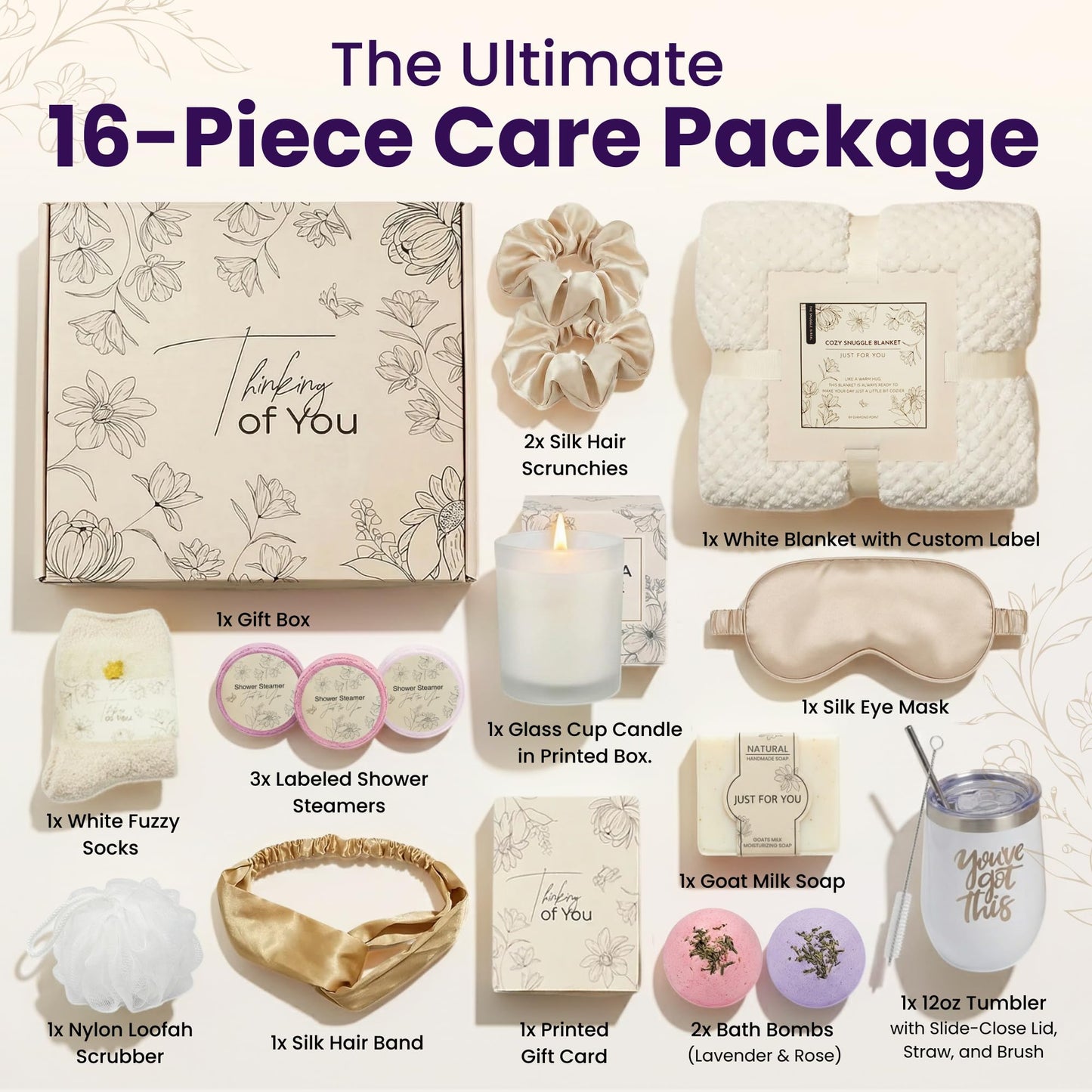 16 Pcs Self Care Gifts for Women - Relaxing Spa Gift Basket for Women, Unique Birthday & Get Well Soon Care Package for Her, Thinking of You Gift Set for Mom, Wife, Sister, Friend