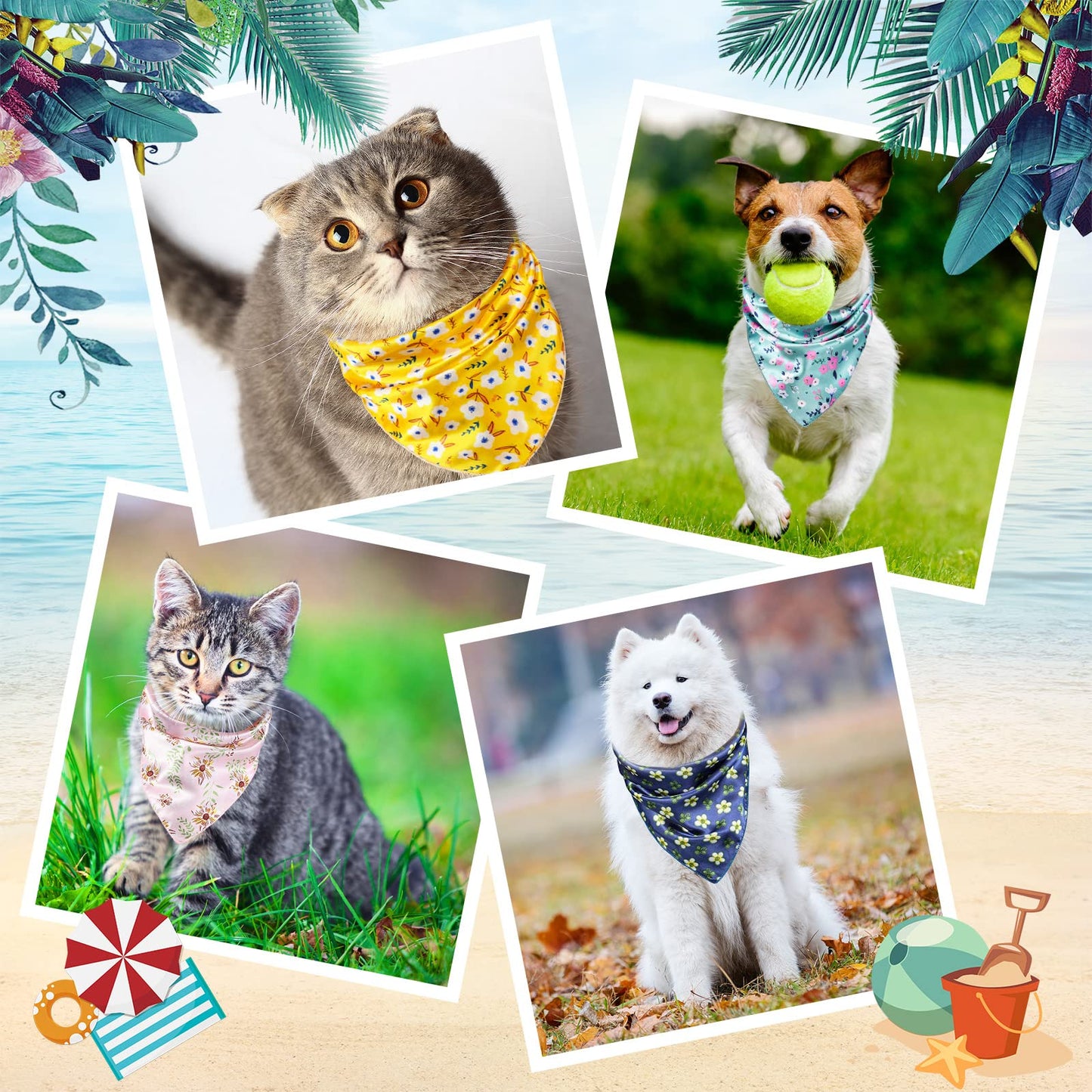 Hanaive 12 Pack Dog Bandanas & Matching Scrunchie Set Dog and Owner Matching Clothes Flower Pet Scarf Bibs with Hair Tie Headbands for Small Puppy Pet Owner Mom Outfit Gift