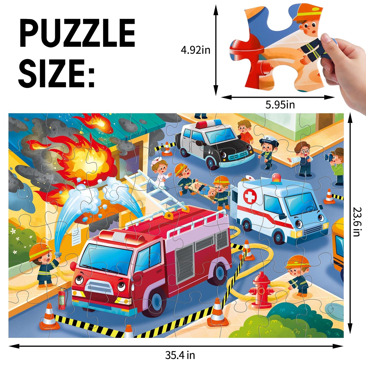 Jumbo Floor Puzzle for Kids,Fire Rescue Jigsaw Large Puzzles,48 Piece Firefighter Fireman Fire Truck Puzzle for Toddler Ages 3-5,Children Learning Preschool Educational Toys,Gift for 4-8 Years Old