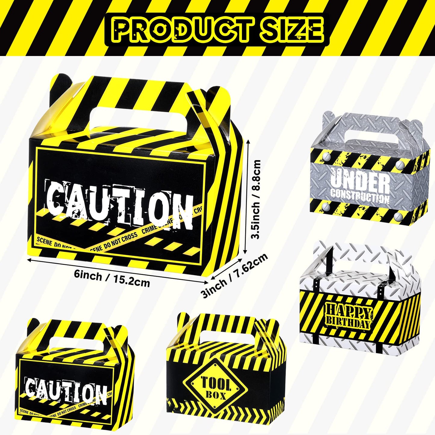 Marspark 16 Pack Construction Party Favor Boxes Construction Birthday Supplies Truck Themed Gift Bags for Treat Candy Goodie Party Decorations