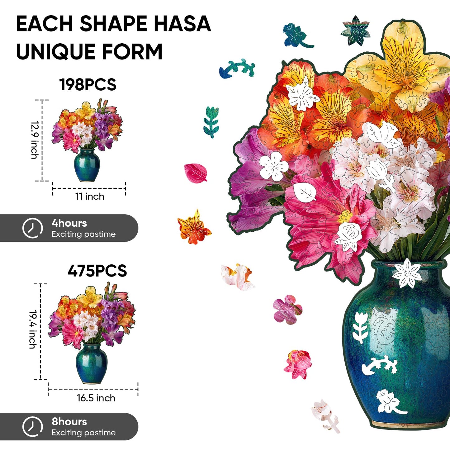 Ixfyloop Wooden Puzzles for Adults, Flower Puzzle Wooden Jigsaw Puzzles for Adults 198 Pieces, Unique Shape Spring Wood Puzzle, Brithday Gift with Puzzle Box for Family Game, 11x12.9 inch