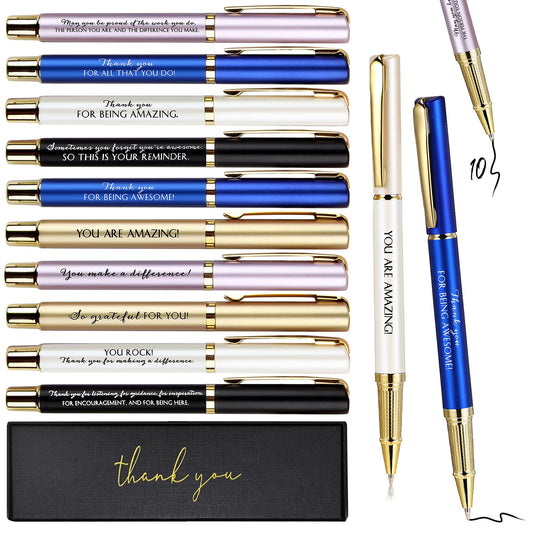 PerKoop 10 Sets Thank You Gifts Appreciation Pens with Boxes for Employee Coworker Volunteer Teacher Nurse Team Prizes Office Supplies Bulk Inspirational Party Favors for Adults(Multicolor,Mixed)