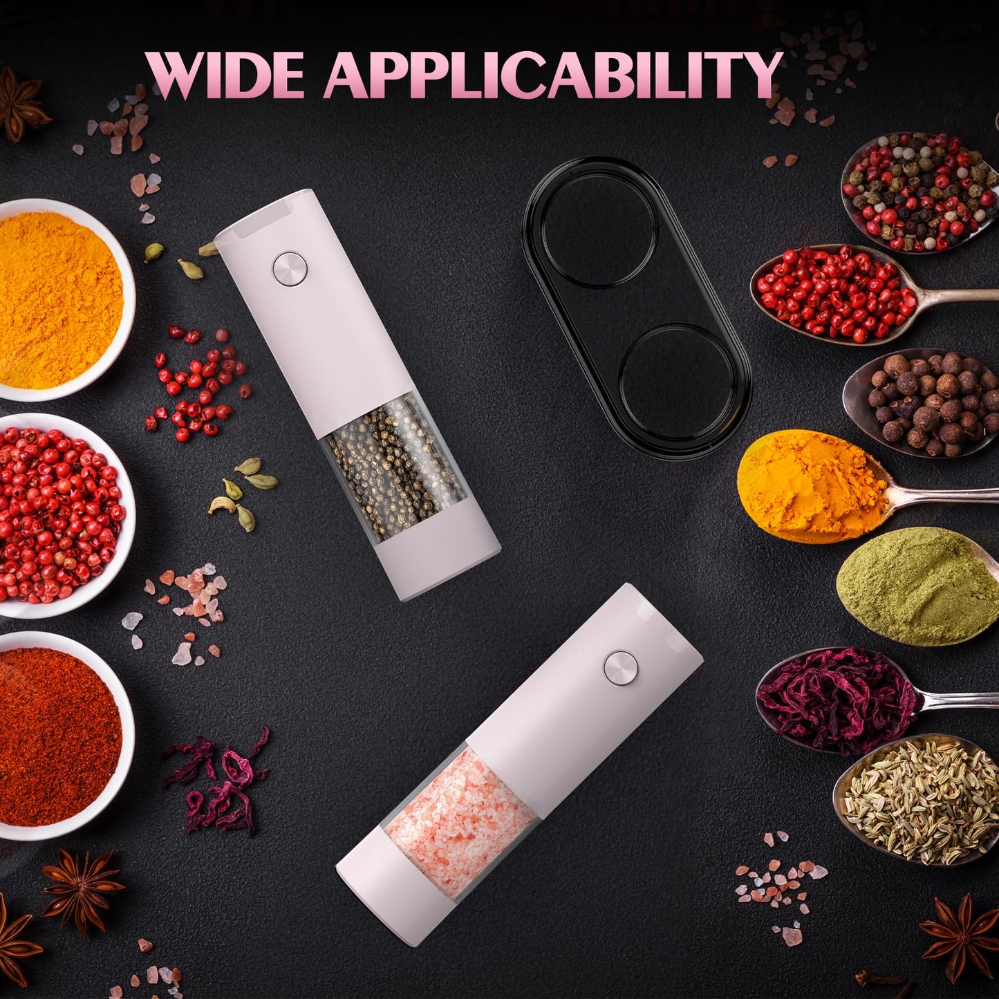 Salt and Pepper Grinder Set Birthday Gifts for Mom Automatic Battery Upgraded Larger Capacity Pink Salt Pepper Set New Apartment Gifts for Housewarming Cooking Gift