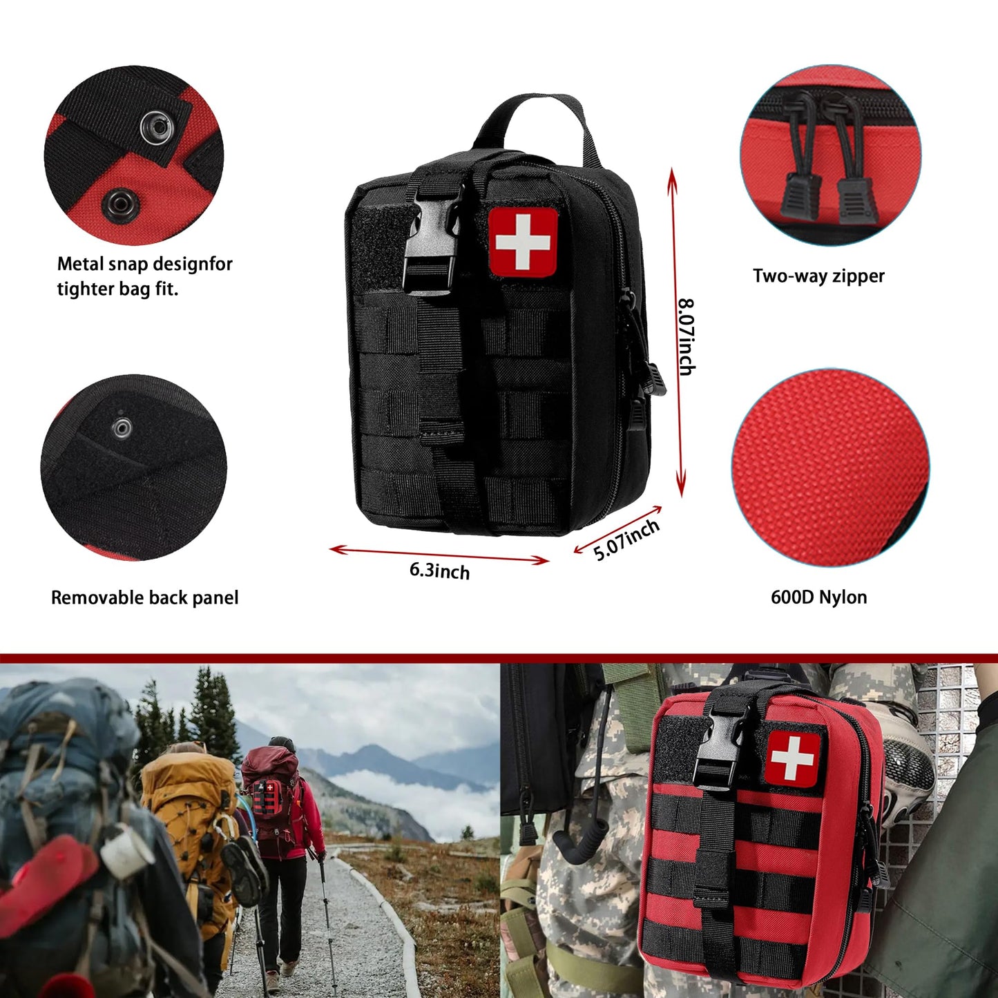 Universal IFAK Trauma First Aid Kit Molle Pouches Emergency Survival Kit Suitable for Home, car, Travel, Camping, Hiking, Sports, Outdoor Emergencies-Quick Response First Aid Essentials (Black)
