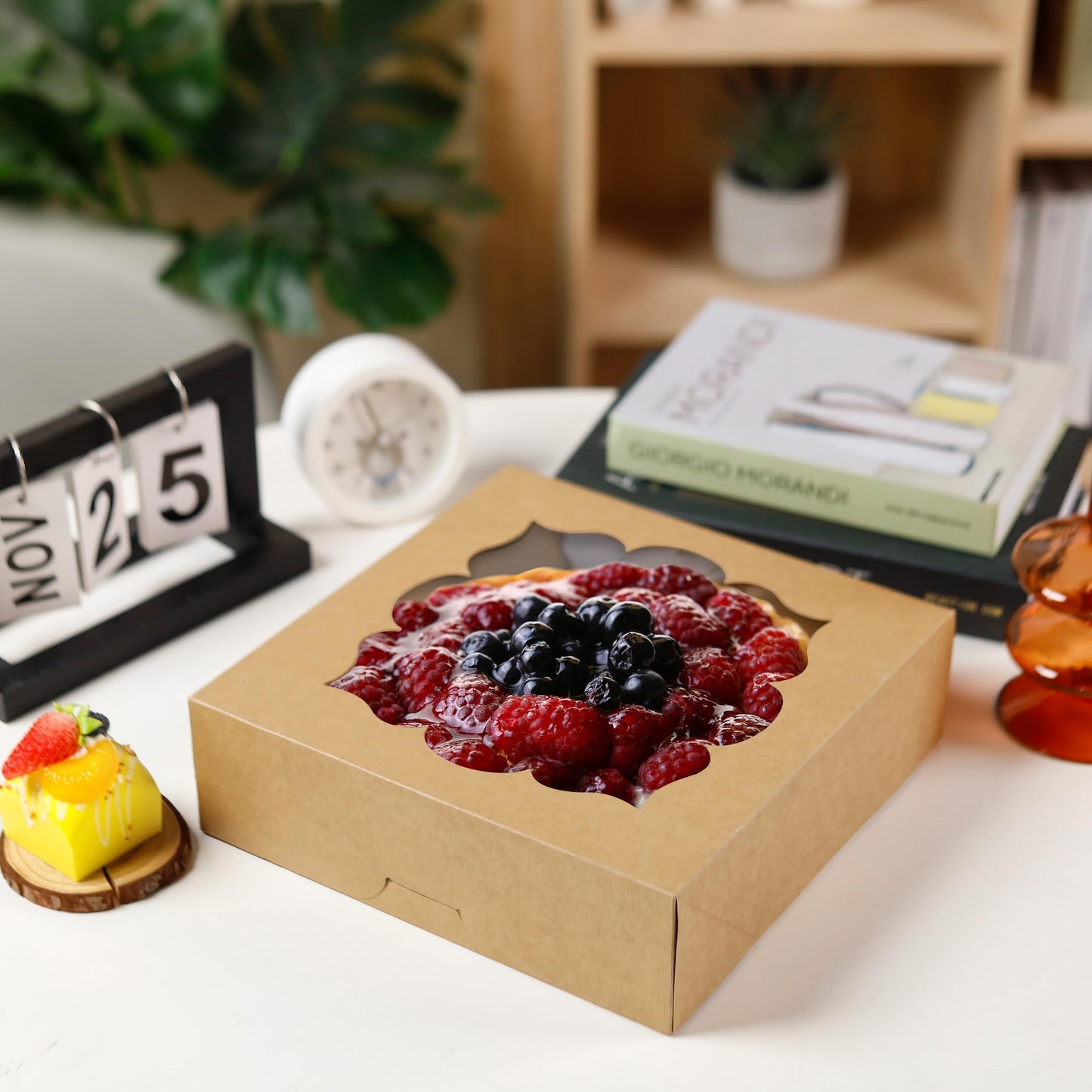 NPLUX 20 Pack Pie Boxes 10x10x3inch Bakery Boxes with Window Dessert Pastry Boxes Pie Boxes 10 inch for Pies Cheesecake and Chocolate Covered Strawberries,Mothers Day Party Favors(Brown)