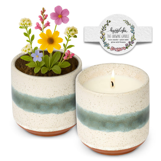 Hyggelight - The Growing Candle, Lavender Scented, 8.5oz Ceramic Pot, Single Wick Aromatherapy Candles, 100% Soy for Women and Men, Edith