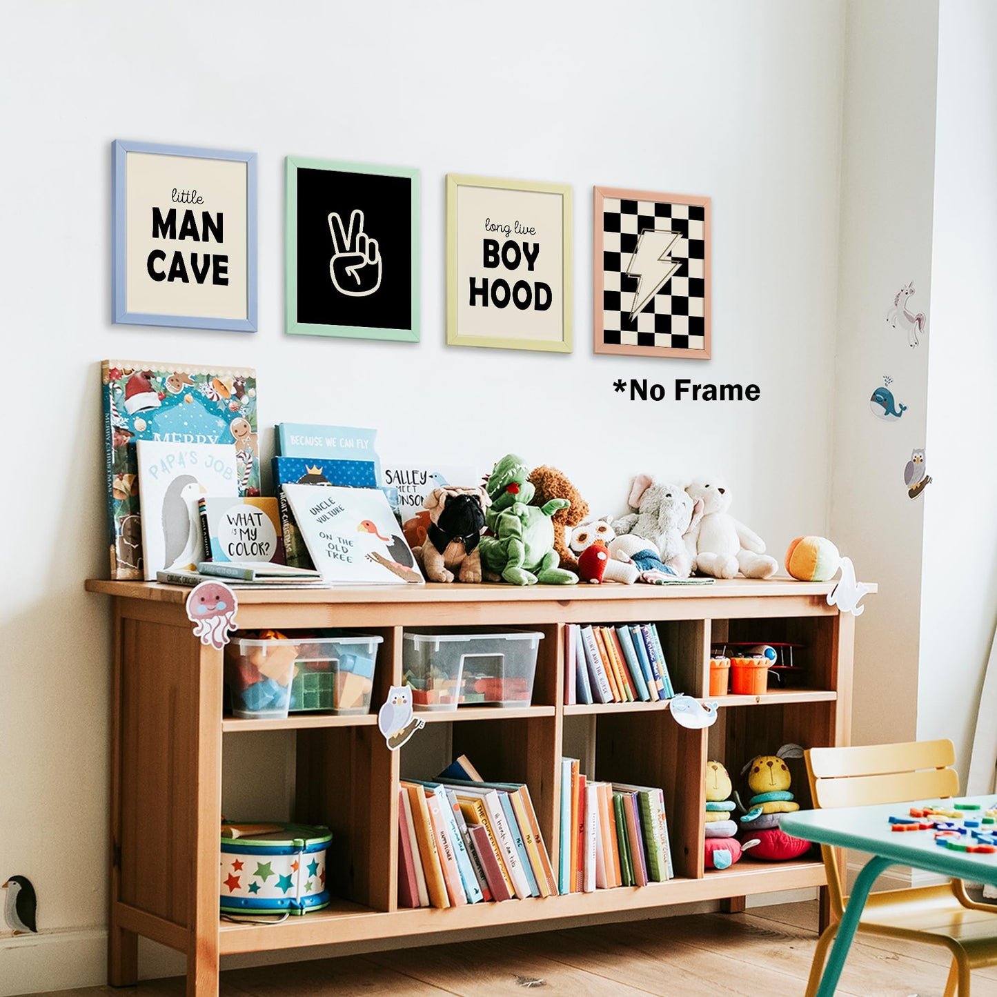 Little Man Cave Retro Preppy Checkered Lightning Peace Sign Long Live Boyhood Poster Prints for Boy Teen Room Dorm Decor, Preppy Yellowish-Black Decorations Prints Wall Art Unframed 4pcs 8x10inches