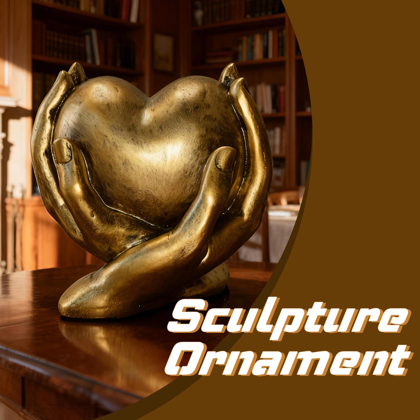 Gold Heart Hands Sculpture Boho Home Decor Accents Living Room Decor, Aesthetic Shelf Decoration, Ideal for Coffee Table, Shelves, Home, Bedroom, Birthday, Wedding Table Decor, and Symbol of Love