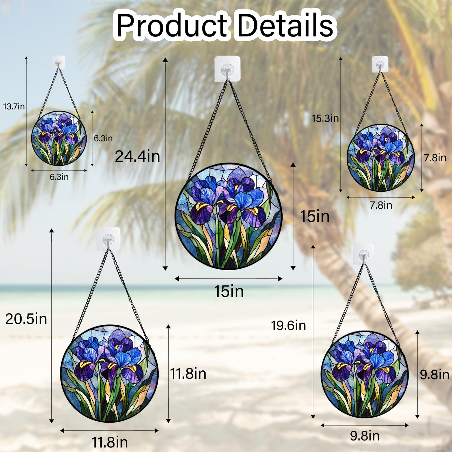 CRISGIF Stained Glass Window Hanging - Blue Purple Iris Flower Suncatcher for Door Garden Patio Sun Catchers Decor Christmas Mother's Day Birthday Gifts for Women Men Mom Nana Aunt Friend 6.3 in