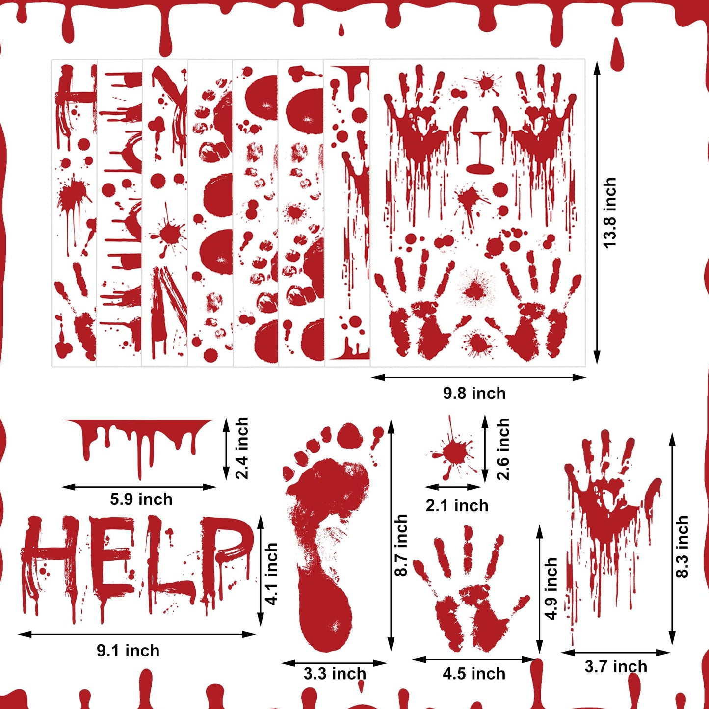 8 Sheets Halloween Bloody Handprint Footprint Floor Stickers Scary Halloween Decorations Self Adhesive Bloody Wall Decal Windows Cling Stickers for Window Floor Glass Bathroom Car Indoor Outdoor Party