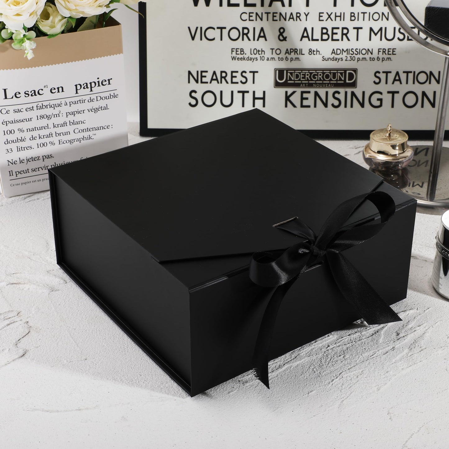 OEMVALATY 6-Pack Gift Boxes,10x7.3x3.5 Inch Magnetic Gift Boxes with Lids for Presents,Black with Ribbon, Bridesmaid Proposal Box for Wedding, Storage, Birthday