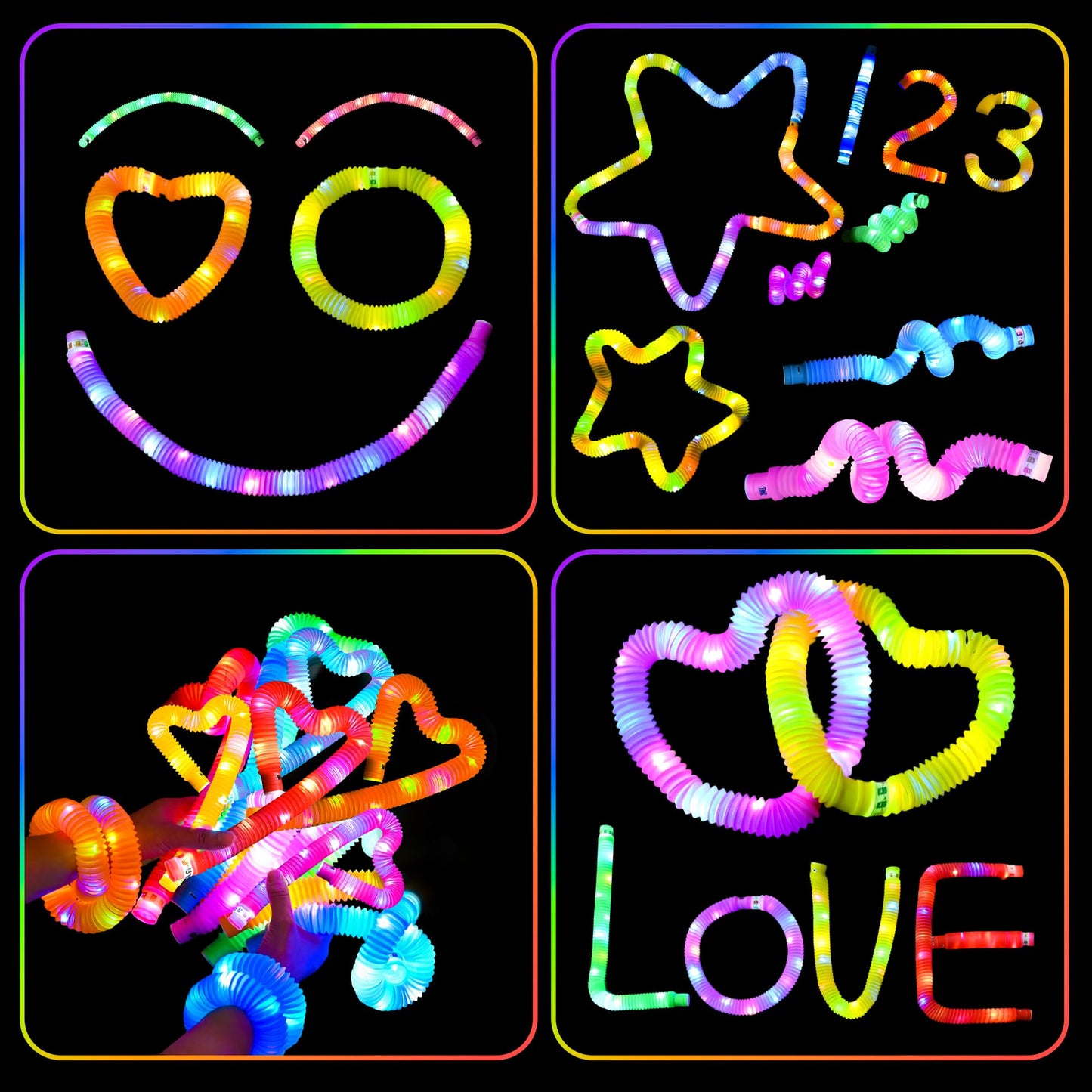 AUTOKAKUM Halloween Glow Sticks Toys for Toddler Kids,24 pcs LED Light Up Pop Tubes Necklaces Bracelets, Camping Glow the Dark Party Supplies, Sensory Toys for Birthday Christmas Gift (24 pack)