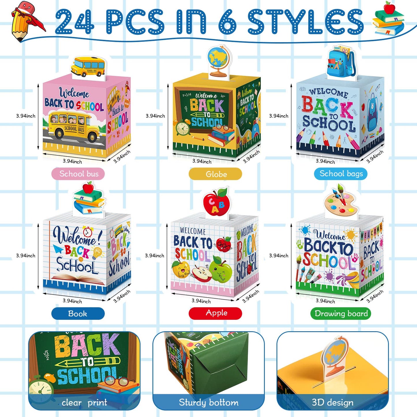 PerKoop 24 Pieces Back to School Candy Boxes First Day of School Party Favor Gift Boxes for Classroom New Semester Favors Kids Birthday Party Supplies