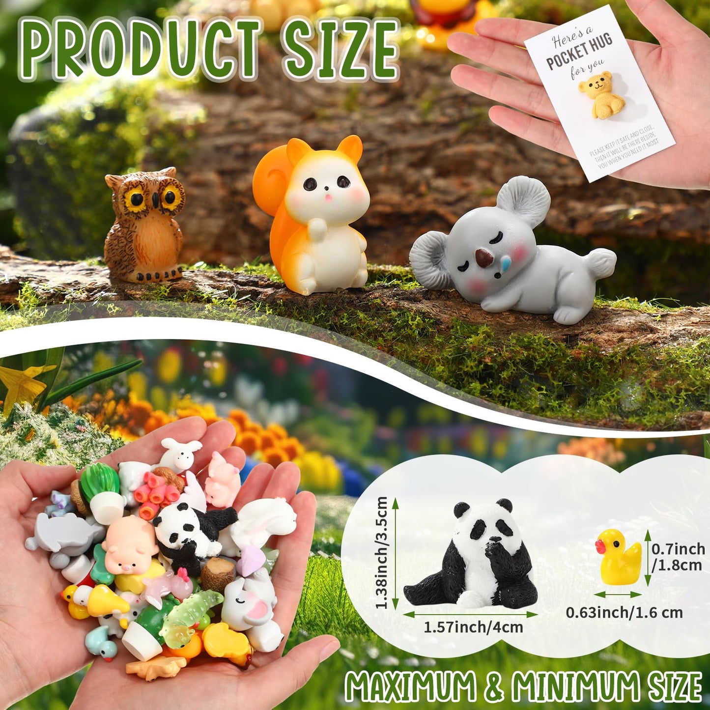 Wonderjune 40 Sets Pocket Hug Bulk Gift Mini Resin Animals Small Teacher Thank You Gifts Inspirational Pocket Hug Card Emotional Appreciation for Teacher Coworker Employee Team Staff Friend (Lovely)