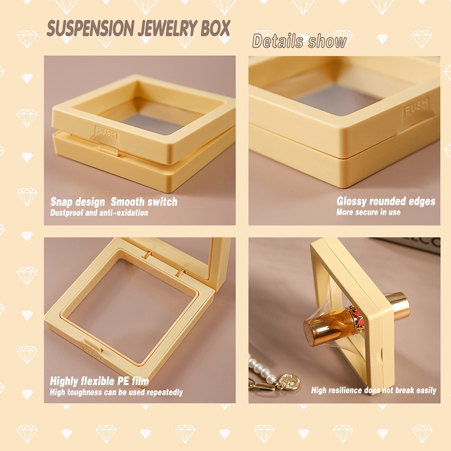 ITUTOO 12 PCS Packaging Box 3D Floating Frame Display Stand, Packaging Display Box, Transparent Window Jewelry Case, Jewelry Gift Box, Storage Case，PE Film Anti-oxidation (Off White)