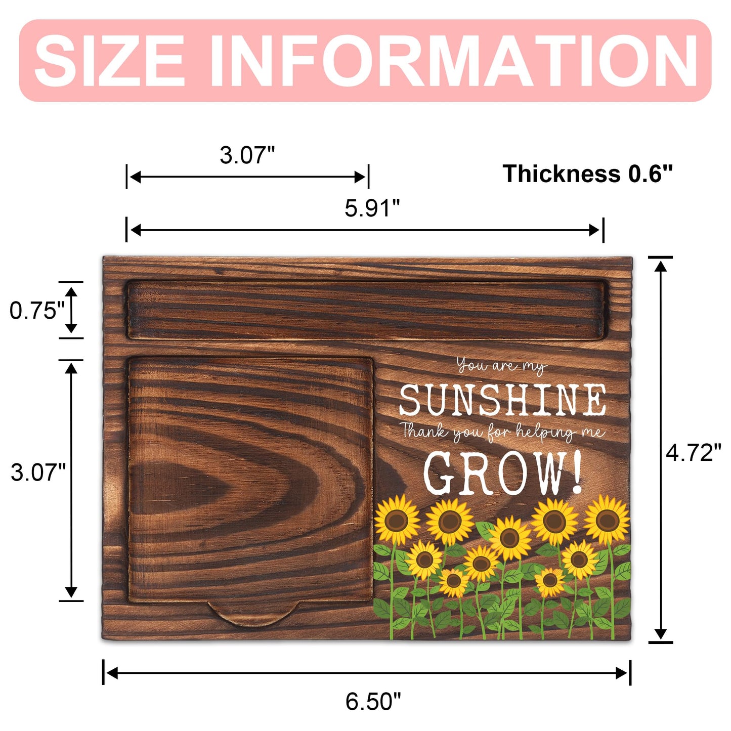 Teacher Thank You Gift Desk Organizer, Encouragement Appreciation Gift for Teacher Coworker Nurse Mentor, Wooden Sticky Note Holder Office Desk Decor - FTA752