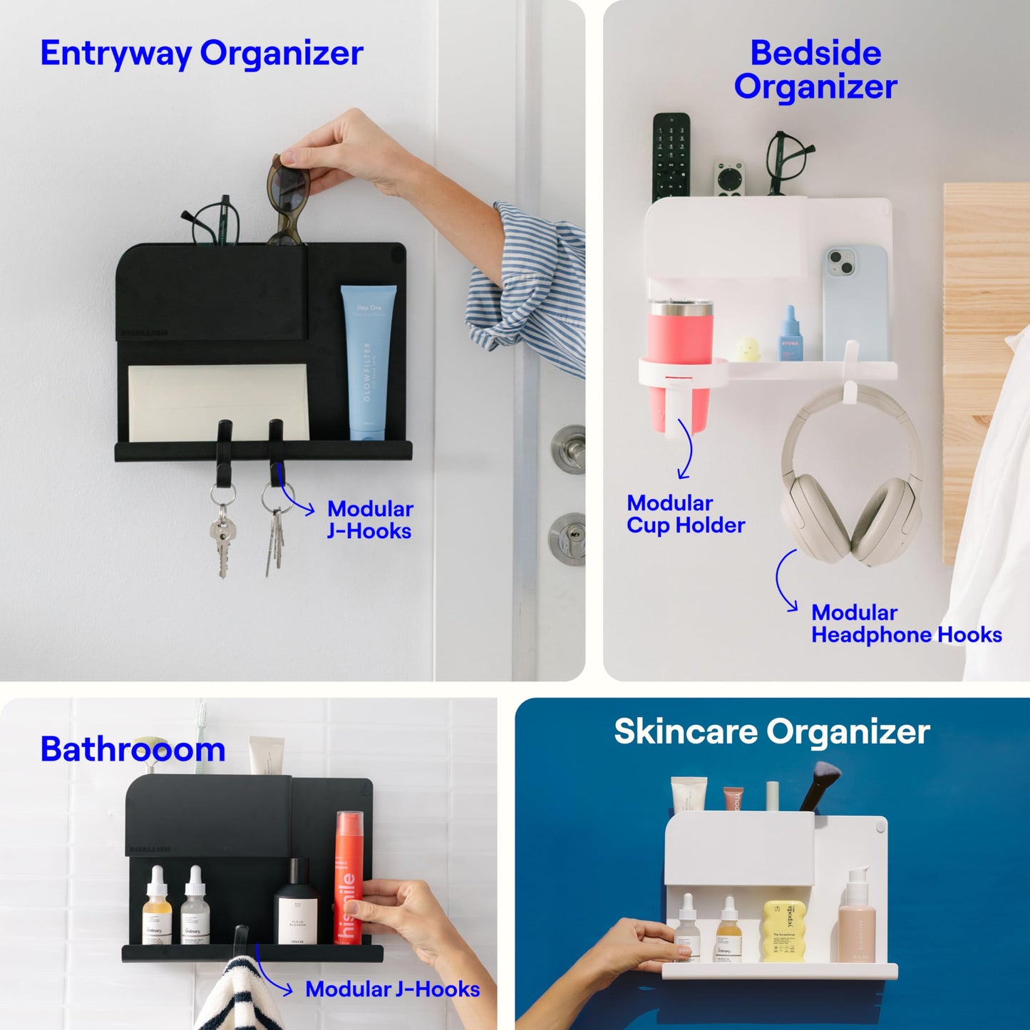 WallShelfie Bedside Wall Organizer & Dorm Decor - Dorm Room Essential, Floating Bedside Shelf Wall Mount Organizer, Remote Control Holder, Cool Teen Girls Trendy Stuff, Room Organization (Black)