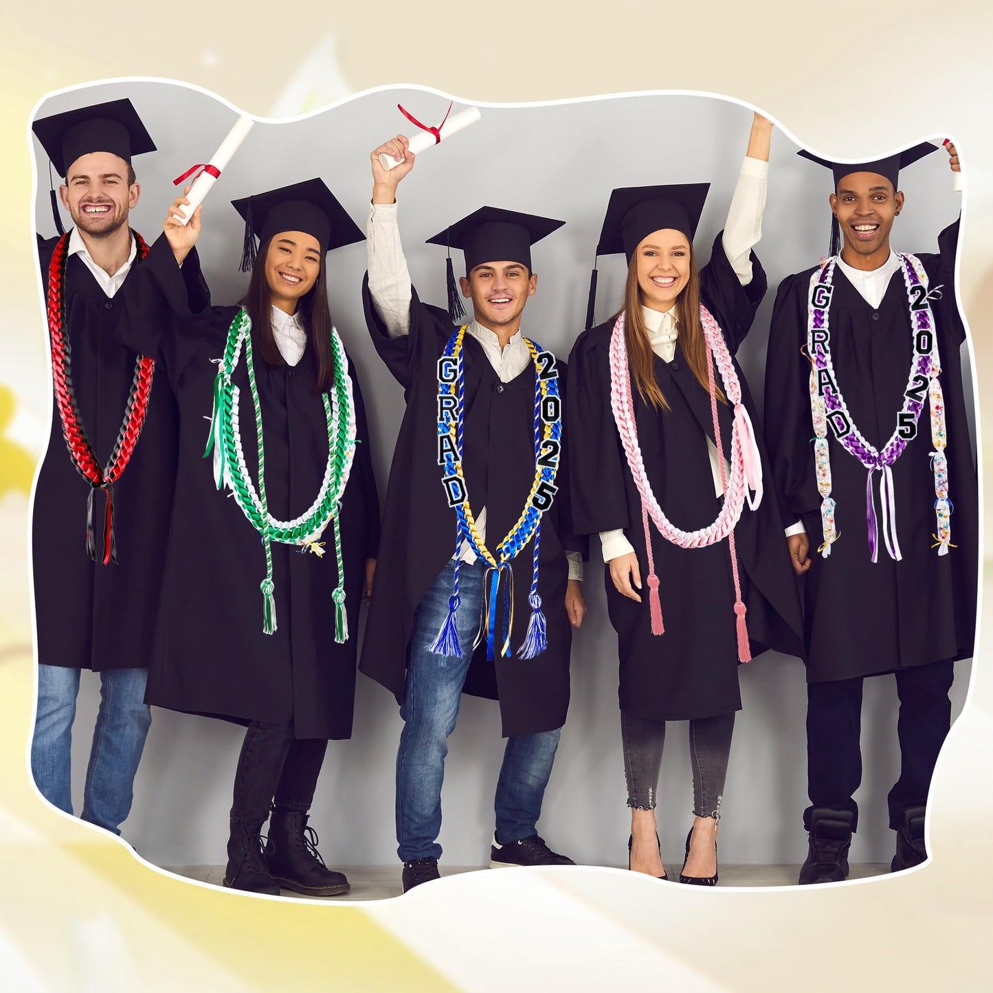 Flahard 17 Pcs Graduation Ribbon Lei Graduation Candy Lei Kit with Honor Cord Graduation Gifts Party Supply Women and Men (Green with White)