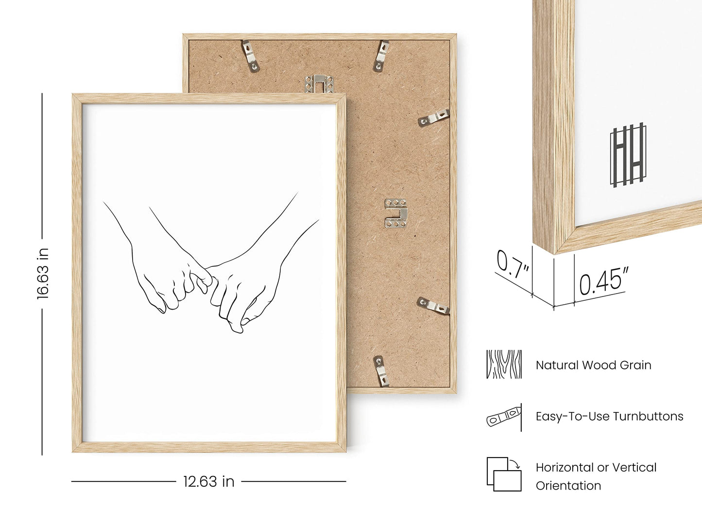 HAUS AND HUES Pinky Promise Wall Art Line Drawings - Minimalistic Couple Poster, Romantic Decor, Hand Holding Pinkies (Beige Frame, 12x16)