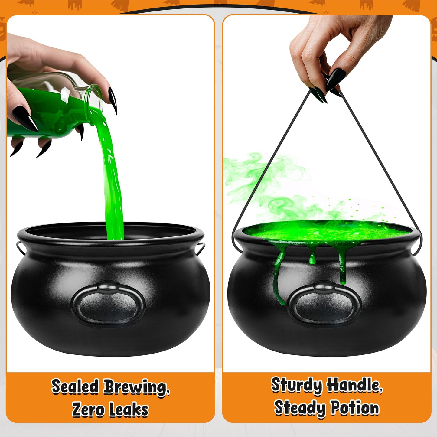 3PCS Cauldron Halloween Decor, 12.6" and 7.68" Halloween Bucket Witch Cauldron, Plastic Black Candy Holder Pot Spooky Punch Bowl for Halloween Decorations Trick or Treat St Patrick's Day Party Favors