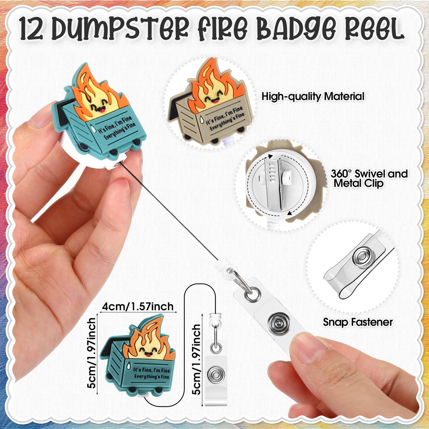 Sayglossy 12 Set Employee Appreciation Gift Bulk Dumpster Fire Badge Reel Funny Ballpoint Pen Saying Dumpster Fire ID Card Holder Thank You Card Emotional Social Worker Month Support Gift for Nurse