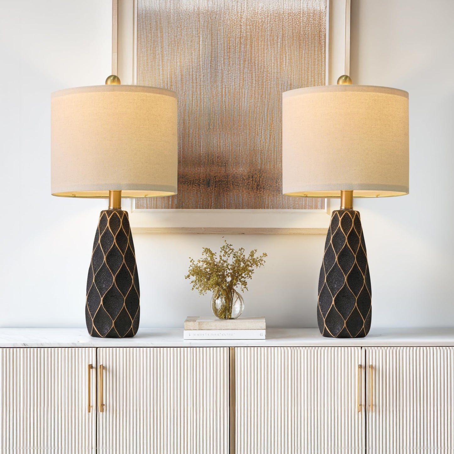 20.75" Small Table Lamps for Living Room Bedroom Lamps Set of 2 Ceramic Modern Boho Bedside Lamps Night Stands Farmhouse Vintage Nightstand Lamp Reading Light Home Office Dorm Desk Deco Gifts, Black