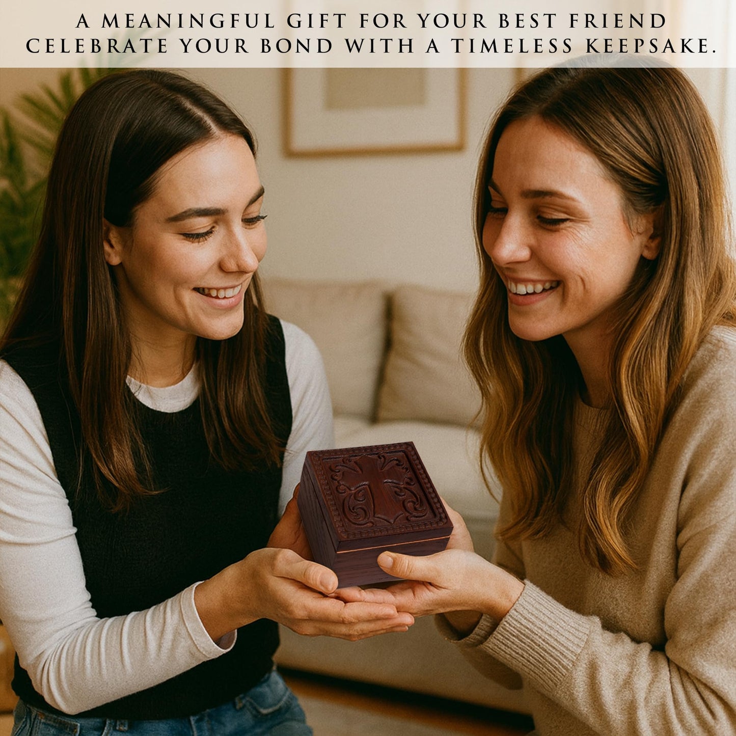 KATINAT Hand-Carved Wooden Cross Keepsake Box – Christian Prayer Box, Rosary Holder & Religious Jewelry Box, Catholic Gift for Women & Men, Baptism, Confirmation, Memorial & Sympathy Gift