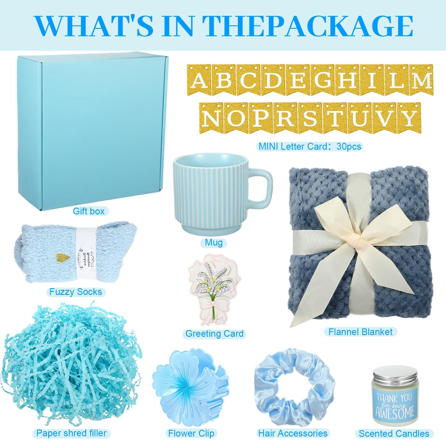 Zopeal Mothers Day Birthday Gifts Baskets for Women with Custom Banner, Care Gifts Get Well Soon Relaxing Spa Package Thank You Box for Her Mom Sister Friend Wife Teacher Coworker(Blue)