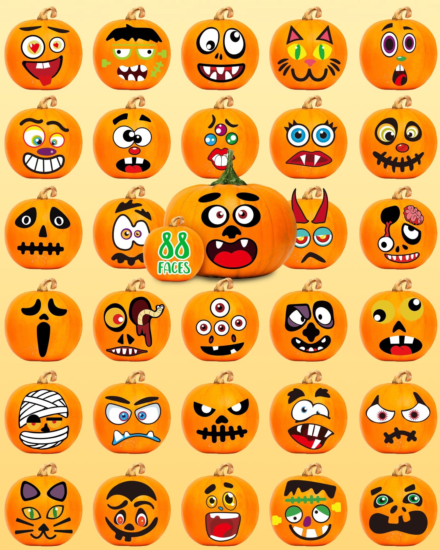 Greingways Halloween Pumpkin Stickers, Make 88 Funny Face Pumpkin Decorating Kit for Party Decorations, Pumpkins Painting Kit Halloween Crafts Gifts Games for Kids