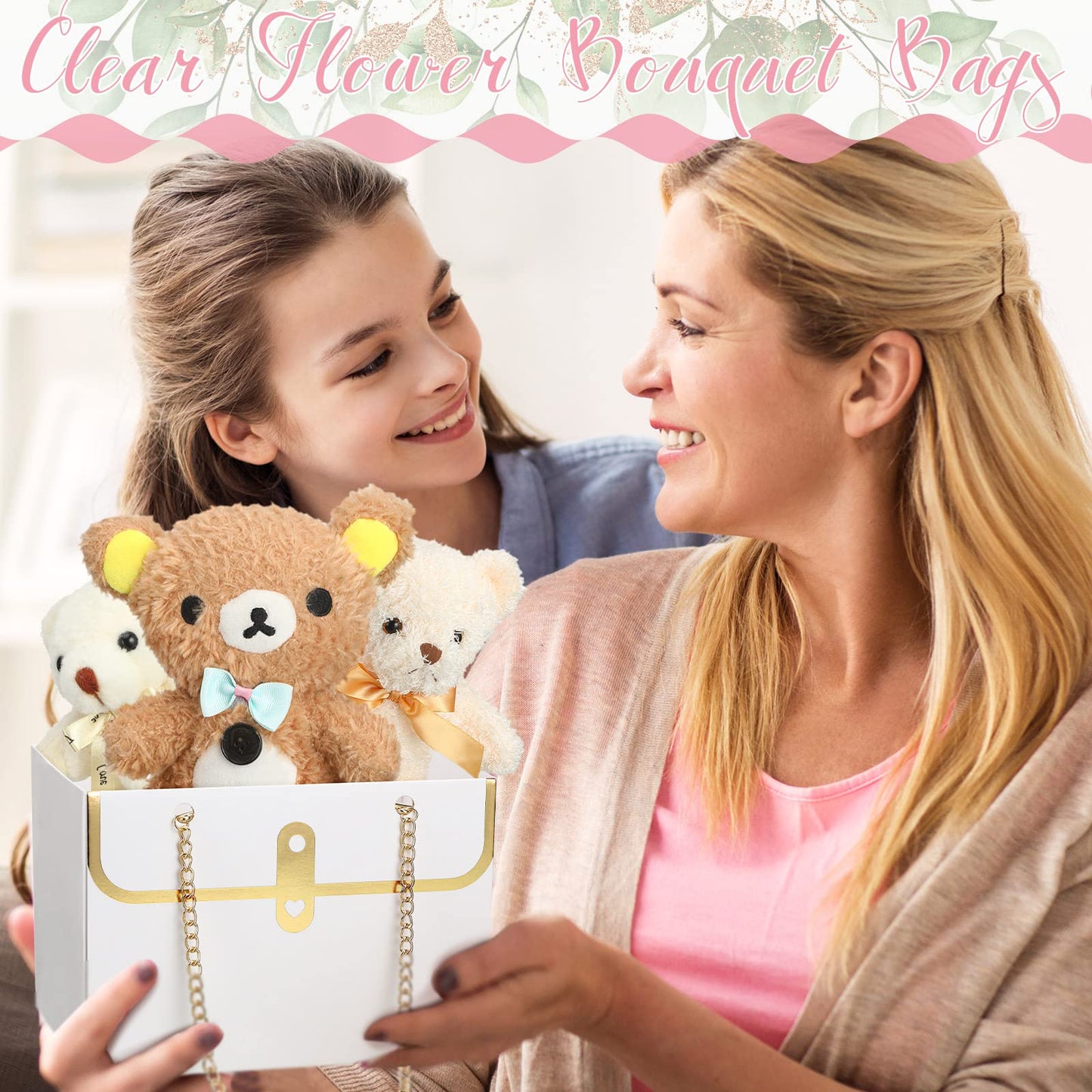 Lincia 12 Pcs Mother's Day White Flower Box Wedding Flower Paper Gift Bag Bouquet Boxes with Handle Boxes for Arrangements Bouquet Wrapping Paper for Mother's Day Wedding Baby Shower