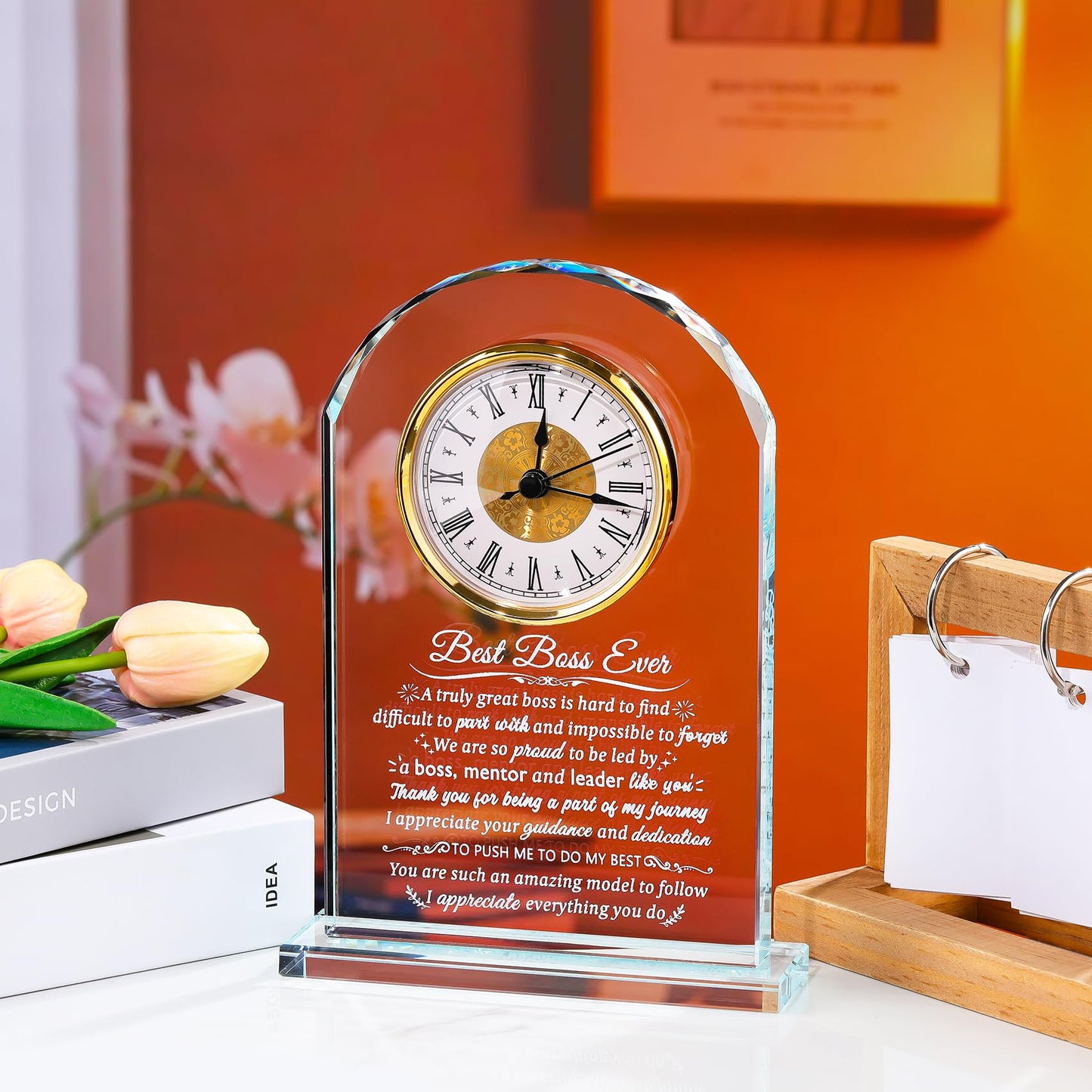 Arikyrist Boss Gifts for Men Women Glass Clock for Best Boss, Crystal Appreciation Gift for Bosses Day Birthday Going Away Farewell Thank You Retirement Keepsakes for Female Male Home Decor