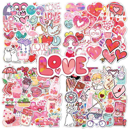 100pcs Pink I Love You Stickers, Waterproof Holographic Glitter Romantic Vinyl Decal,Valentine's Day,Birthday for Water Bottle, Laptop,Kindles, DIY,Book,Phone, Gifts for Girls,Kids, Teens,Adults