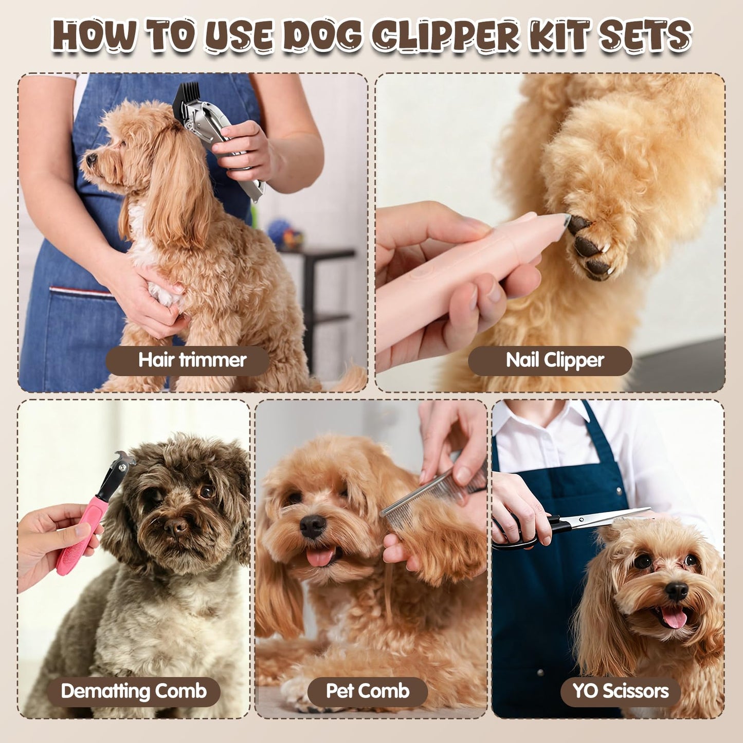 SKEFOLI Dog Grooming Kit with Dog Clippers Rechargeable Wireless Grooming Clippers, Pet Trimmer for Thick Fur, Stainless Steel Blades & Nail Trimmer