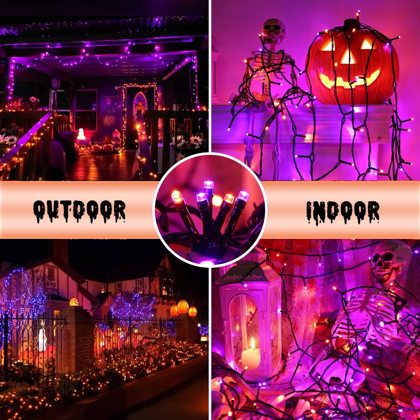 Orange and Purple Halloween Lights, 114ft 300 LED Connectable Halloween String Lights with 8 Modes, Waterproof Plug in Orange Purple Fairy Light for Party, Garden, Indoor Outdoor Spooky Decorations