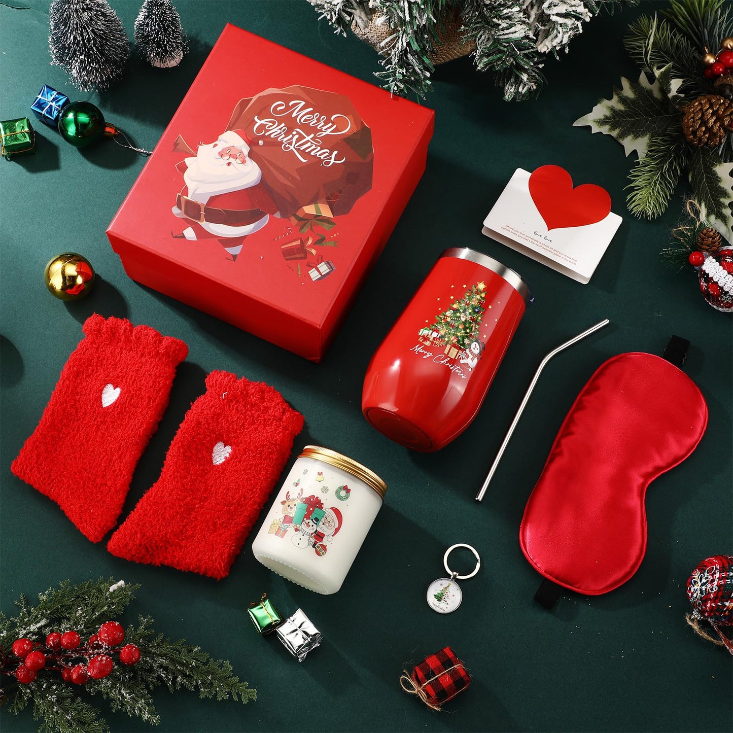 Tiangrid 7 Pieces Christmas Gifts Sets for Women Christmas Gift Baskets Scented Candles 16 oz Insulated Tumbler Gifts for Women, Mom Wife Sister Coworker